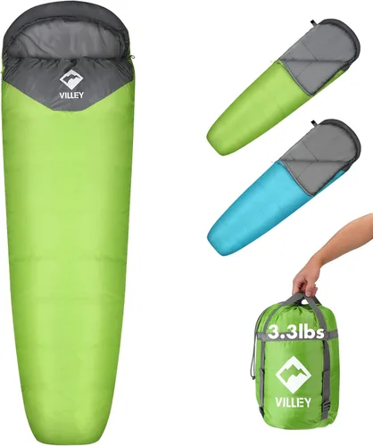 Vista 8 de VILLEY Mummy Sleeping Bag, Lightweight Backpacking Sleeping Bag for Adults & Kids, Camping Hiking Equipment for 3-4 Seasons