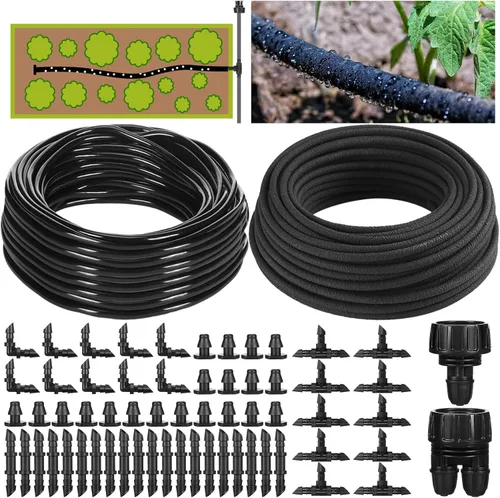 Vista 8 de Kit de sistema de riego por goteo, sistema de riego de jardín, manguera de remojo de 200 pies y 1/4 de pulgada, tubo de riego por goteo de 100 pies