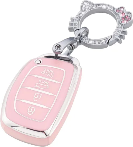 Vista 26 de Pangpai Funda para llavero rosa para Jeep, funda de protección de TPU suave con llavero brillante compatible con Jeep Grand Cherokee Renegade