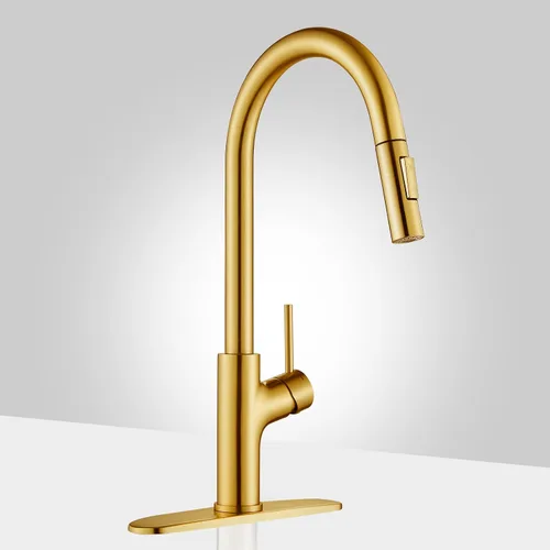 Vista 7 de Achelous Grifo de cocina negro y dorado con rociador magnético extraíble, grifos de fregadero de cocina de acero inoxidable extraíbles rv, de una