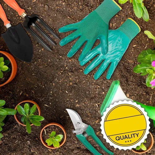 Vista 2 de Kit de herramientas de jardinería – 7 piezas (cultivador, tenedor, paletas, desbrozadora, guantes de jardín, cortador de podadora) Juego