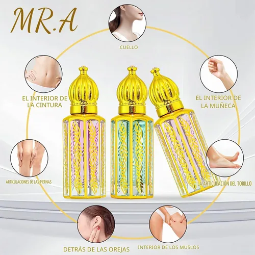 Vista 4 de MR.A Paquete de 3 perfumes árabes para mujer, set de regalo de aceites de perfume árabe de larga duración, aceite de perfume árabe de lujo