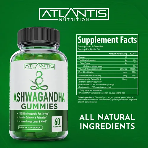 Vista 9 de 60 gomitas Ashwagandha + 60 gomitas de cereza ácida -Ashwagandha aumenta los niveles de energía y fortalece el sistema inmunológico. La cereza ácida