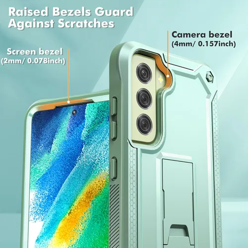 Vista 5 de URBANITE Funda protectora resistente a prueba de golpes para Samsung Galaxy S21 FE 5G, de grado militar, con protector de pantalla y soporte