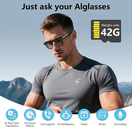 Vista 9 de Gafas inteligentes AI con cámara HD 4K y antivibración, ChatGPT gafas de control de voz integradas para grabación de video manos libres, traducción