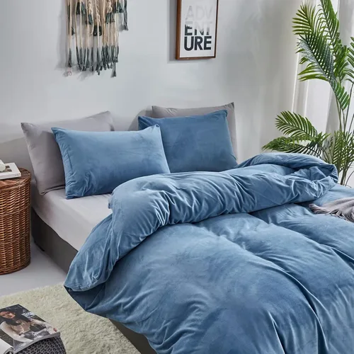 Vista 3 de Houseri Juego de Edredón de Terciopelo Azul Twin Azul Claro Esponjoso Juegos de Ropa de Cama Twin Azul Polvoriento Ropa de Cama de Franela Niños