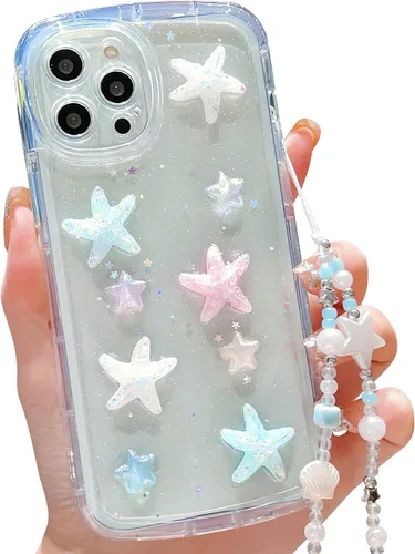Vista 35 de Compatible con iPhone 11 Pro Funda Transparente Bonita con Diseño de Estrella con Purpurina en 3D con Perlas y Pulsera de Perlas, Diseño de Cadena