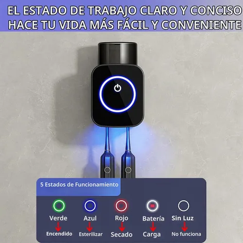 Vista 4 de Soporte para cepillos de dientes montado en la pared, 1 taza para cepillos de dientes con secado y limpieza inteligente, estuche de limpieza