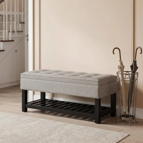 Vista 2 de SIMPLIHOME Cosmopolitan - Otomana rectangular con aspecto de lino de 44 Cloud gris
