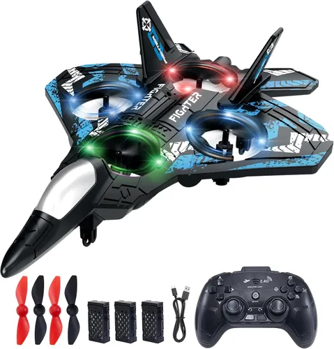 Vista 8 de JoyRapt Drones para niños Avión RC de espuma, avión de control remoto Toys and Gifts for 6 8 10 Years Old Boys, Jet Helicopter Drones with LED