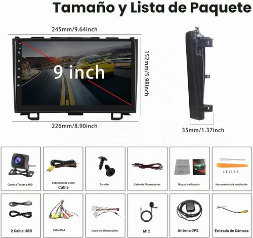 Vista 8 de 4 núcleos+64G Android 15 para Honda CRV 2007-2011 Radio de coche estéreo con A-pple inalámbrico CarPlay Android Auto WiFi GPS, pantalla táctil de 9