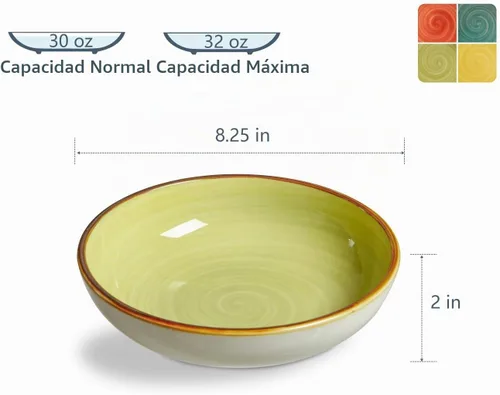 Vista 5 de ONEMORE Cuencos para pasta de porcelana de 30 onzas, cuencos poco profundos para pasta, juego de 4 platos poco profundos, aptos para microondas