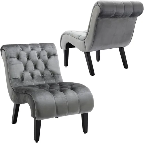 Vista 23 de Comfy Silla Decorativa de Terciopelo, Silla Auxiliar Tapizada sin Brazos para Sala de Estar, Tumbona Pequeña Moderna con Respaldo Acolchado y Diseño