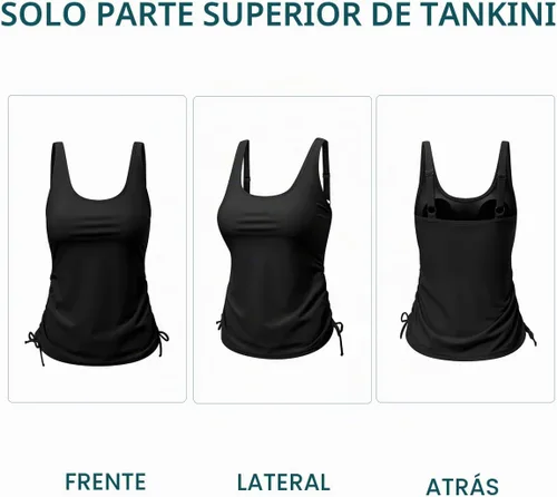 Vista 5 de Aleumdr Top de Tankini para Mujer Solo con Fruncidos, Control de Abdomen, Traje de Baño Modesto, Sin Parte Inferior 2-Negro