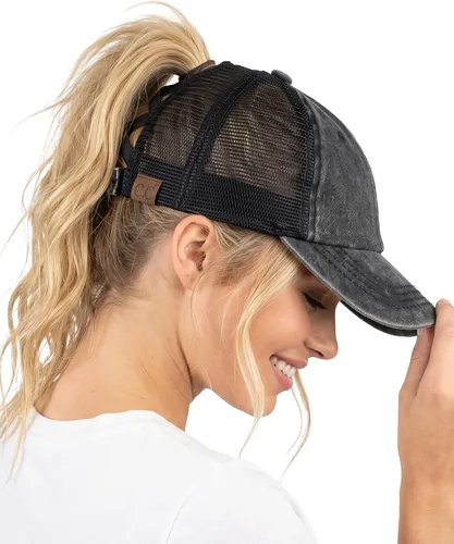 Vista 83 de Funky Junque - Sombrero de cola de caballo para mujer, gorra de béisbol con ajuste ajustable y cola de caballo alta cruzada para uso diario Paquete