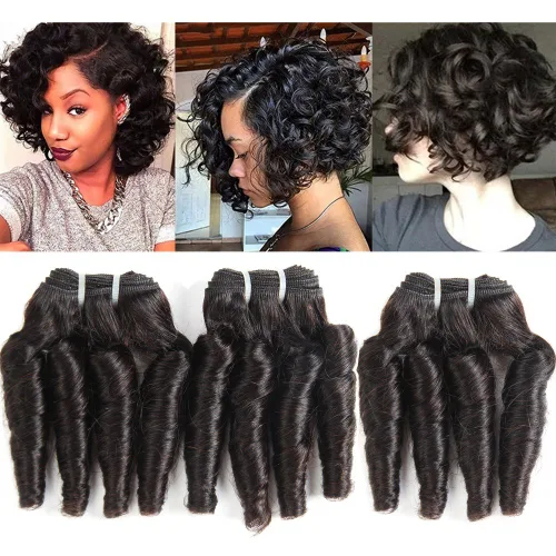 Vista 9 de Molefi Extensiones de cabello humano brasileño Funmi rizado, 4 paquetes de extensiones de cabello humano negro, extensiones de cabello corto rizado