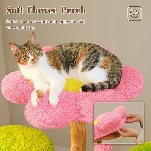 Vista 6 de PETEPELA Moderno árbol para gatos de interior grande para adultos con perca de flores, torre de flores para gatos de 53.5 pulgadas con poste