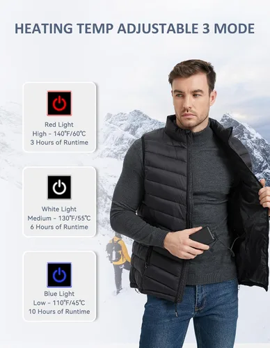 Vista 3 de Men's Heated Vest with Battery Pack, USB Electric Heating Vest Winter Lightweight Heated Jacket Vests for Men Women