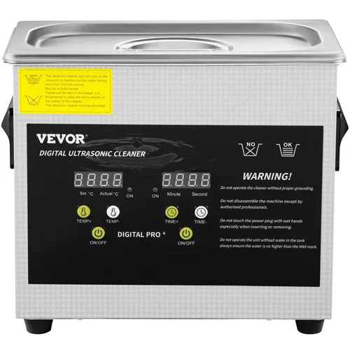 Vista 8 de VEVOR - Limpiador ultrasónico digital profesional para piezas de laboratorio, limpiador con calentador y temporizador para joyas y gafas, 3L