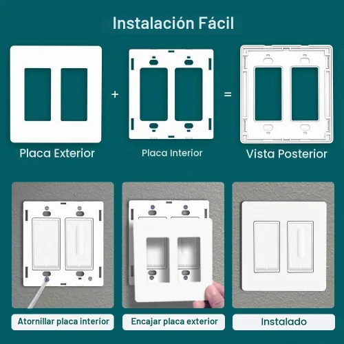 Vista 4 de TREATLIFE Placas de pared decorativas sin tornillos, placa de interruptor de luz de 2 segmentos de tamaño estándar, cubiertas de tomacorrientes