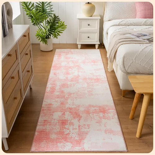 Vista 158 de Istana Alfombra larga antideslizante de 2.5 x 8 para el hogar, para pasillo y cocina, lavable, sedosa y suave al tacto, elegante, color azul y marfil