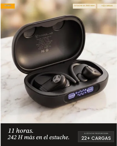 Vista 7 de TREBLAB Auriculares inalámbricos X4 con ganchos para los oídos, batería 253H, micrófono ENC, Bluetooth 5.4, funda de carga USB-C, IPX5 impermeable