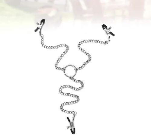 Vista 7 de ZKF Nuevo fetiche ajustable pezón abrazaderas fetiche pezón teasers clítoris sensual bondage tres pezones clip (1 paquete) plata, plateado