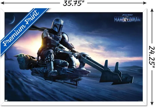 Vista 40 de Star Wars: The Mandalorian - Póster de pared Grogu Sunset Speeder, 34 pulgadas de largo x 22.4 W, versión premium sin marco