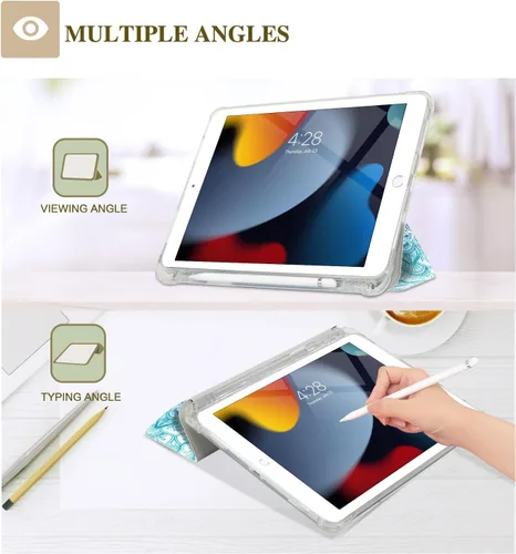 Vista 4 de Vimorco Funda para iPad de 5ª/6ª generación de 9.7 pulgadas 2017/2018, para iPad Air 1/2 2013/2014, soporte para lápiz, 2 soportes de visión