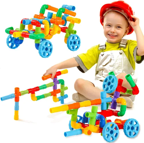 Vista 2 de KUTOI Juguetes de construcción de tuberías, tubos tubulares educativos de aprendizaje temprano, bloques de construcción para niños, juguetes STEM