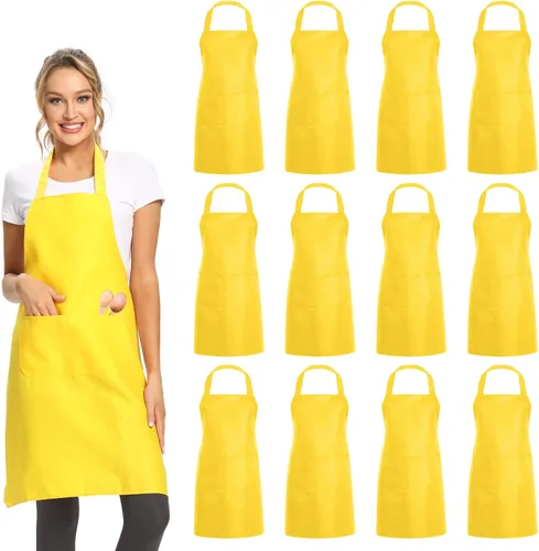 Vista 9 de DUSKCOVE Paquete de 12 delantales lisos con 2 bolsillos, delantales comerciales unisex negros a granel para cocina, cocina, restaurante, barbacoa