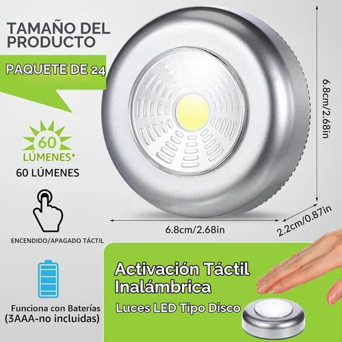 Vista 2 de Macarrie Paquete de 24 unidades de luces inalámbricas con batería para Plateado