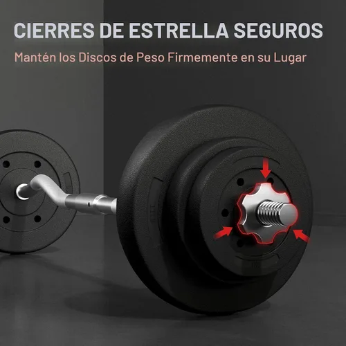 Vista 6 de Yaheetech - Juego de mancuernas con barra olímpica y pesas (66LB, 55LB, 44LB) con acabado cromado y color negro Knurled iron bar with