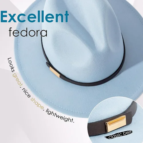 Vista 106 de Sombreros Fedora para hombre, sombrero Panamá de ala ancha con cinturón clásico Unisex Felt Fedora, Adjustable Fit, Breathable Sweatband, All-Day