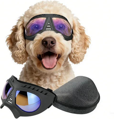 Vista 7 de Namsan Gafas de sol grandes para perros con bozal de canasta, transpirables, protección de cara completa, gafas de sol para perros con cubierta
