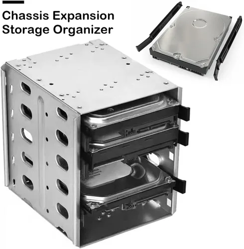 Vista 5 de Jaula de disco duro de acero inoxidable, bandeja de disco duro con espacio de ventilador, soporte de estante adaptador para computadora de 5.25