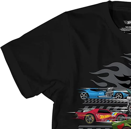 Vista 6 de Hot Wheels Short Sleeve Shirt - Boys Short Sleeve Tee - Cars Shirt Negro