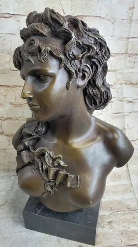Vista 3 de EUROPEAN BRONZE Estatua de busto de bronce desnudo femenino victoriano europeo americano escultura mujer niña obra de arte brillante regalo