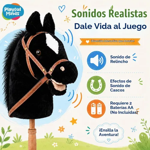 Vista 4 de Nature Bound Caballo de palo Caballo en un palo con efectos de sonido – Poni de peluche hecho a mano para niños pequeños y niños Mango de madera