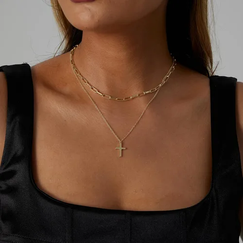 Vista 3 de VIROMY - Delicado collar de oro para mujer, chapado en oro de 14 quilates, collar de satélite de triple capa, collar de clip con cadena