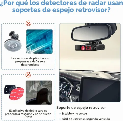 Vista 4 de SDSACZMU Soporte para detector de radar, detector de radar de coche, soporte de varilla de espejo retrovisor, compatible con Valentine V1 Gen1