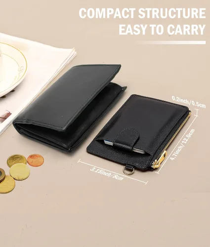 Vista 6 de LLi Cufite Tarjetero de cuero con bolsillo para dinero, billetera desplegable con bloqueo RFID, funda delgada para tarjetas bancarias con capacidad