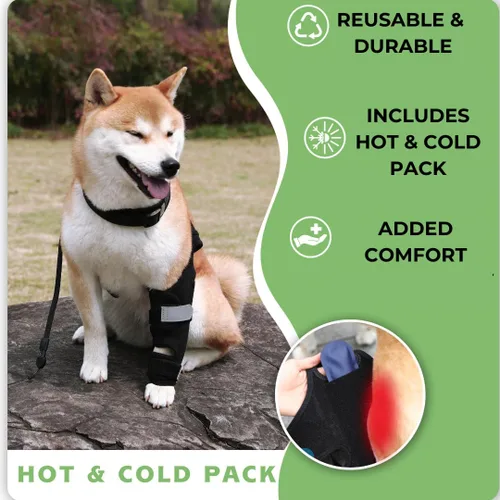 Vista 4 de Rodillera universal para perro con paquete de terapia de frío/calor, ajustable, transpirable, collar extra cómodo con soporte estabilizador