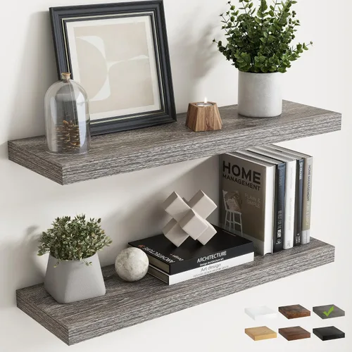 Vista 14 de Estantes flotantes cuadrados de 8 pulgadas para pared, paquete de 3, estantes de baño con veta de madera de 8"D con soportes invisibles, estantes