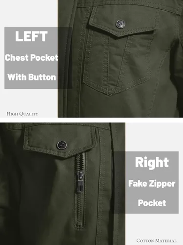 Vista 6 de MAGCOMSEN Chaqueta de invierno para hombre, con forro polar, chaqueta de trabajo de lona encerada, chaquetas cálidas de sherpa, chaqueta militar
