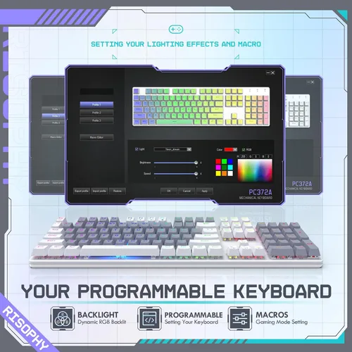 Vista 3 de RisoPhy Teclado Mecánico Inalámbrico, Modo Triple 2.4GUSB-CBluetooth Teclado Gaming, 104 Teclas Programables, Retroiluminación RGB Personalizable