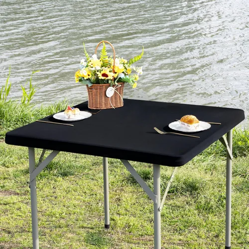 Vista 31 de Mantel de mesa rectangular de 4 pies con ajuste elástico, mantel de elastano elástico de 4 pies para mesas de comedor, para interiores y exteriores