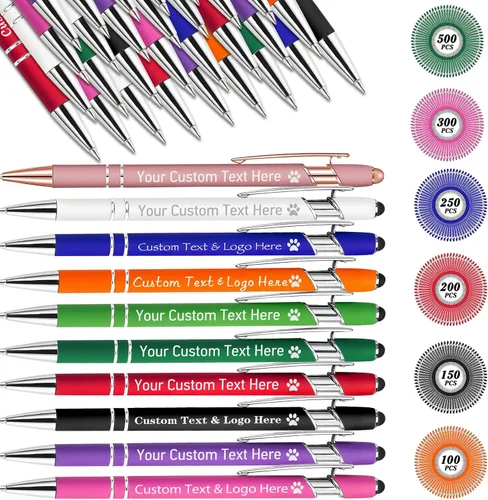 Vista 24 de Bolígrafos personalizados personalizados con nombre de flor de nacimiento a granel, bolígrafo grabado personalizado con lápiz capacitivo, logotipo