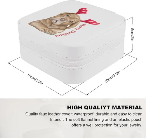 Vista 2 de Funny Dogo Argentino Dog Antlers Travel Jewelry Box Women Leather Small Jewelry Organizer Portable Jewelry Case for Necklace Earrings Rings Xmas