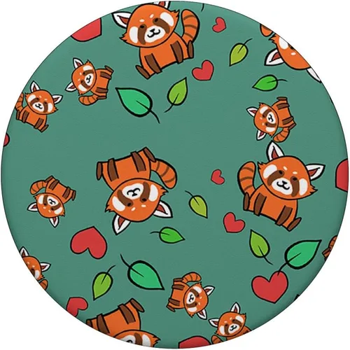 Vista 3 de Patrón de hojas de corazón de panda roja Kawaii Wild Animal Lover PopSockets intercambiable PopGrip